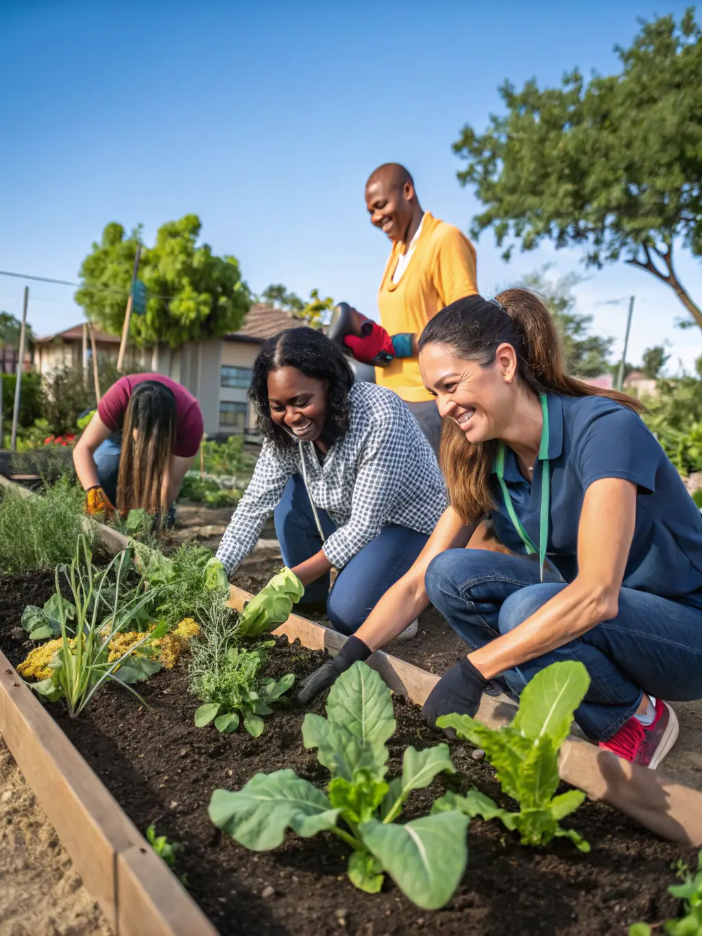 A photograph of volunteers working on the grounds of Château de Bouteville, illustrating community involvement in the preservation of the château's landscape and gardens.